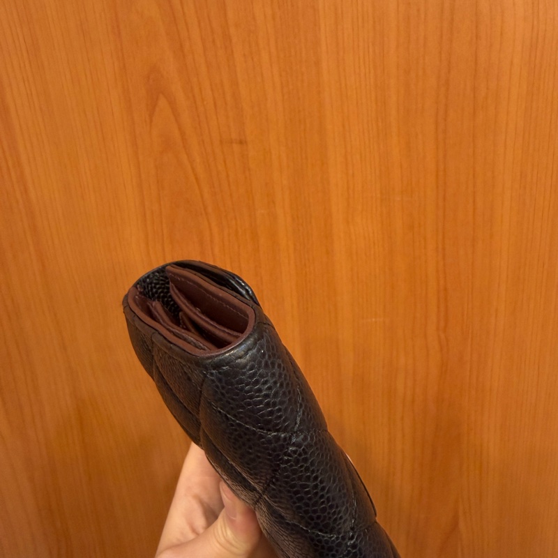 Chanel 黑荔枝皮銀釦三折中夾AP0232-7