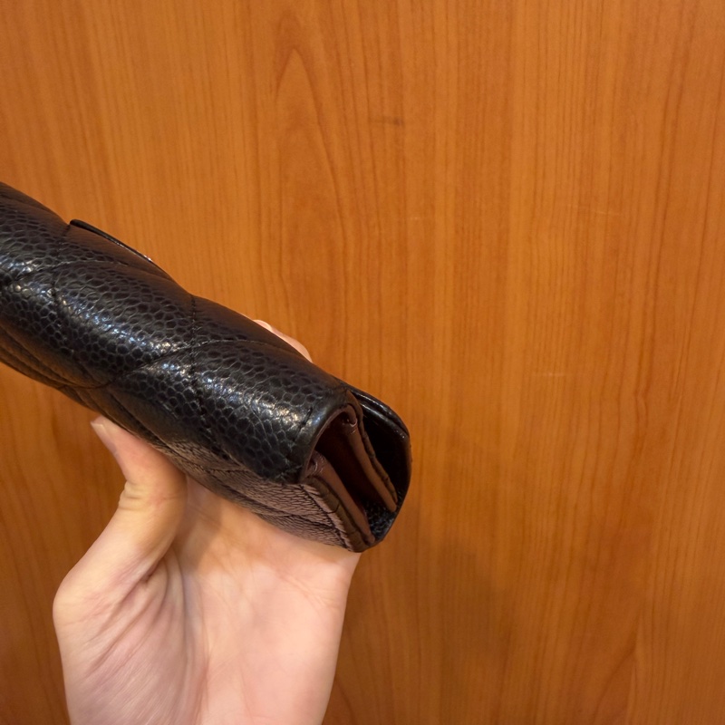 Chanel 黑荔枝皮銀釦三折中夾AP0232-8