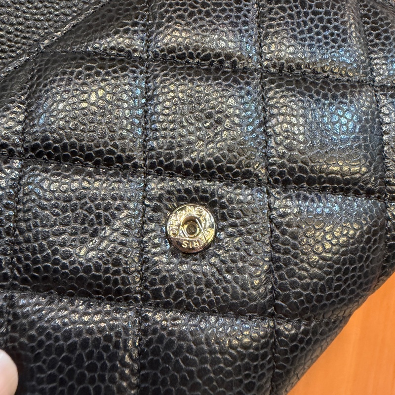 Chanel 黑荔枝皮銀釦三折中夾AP0232-10