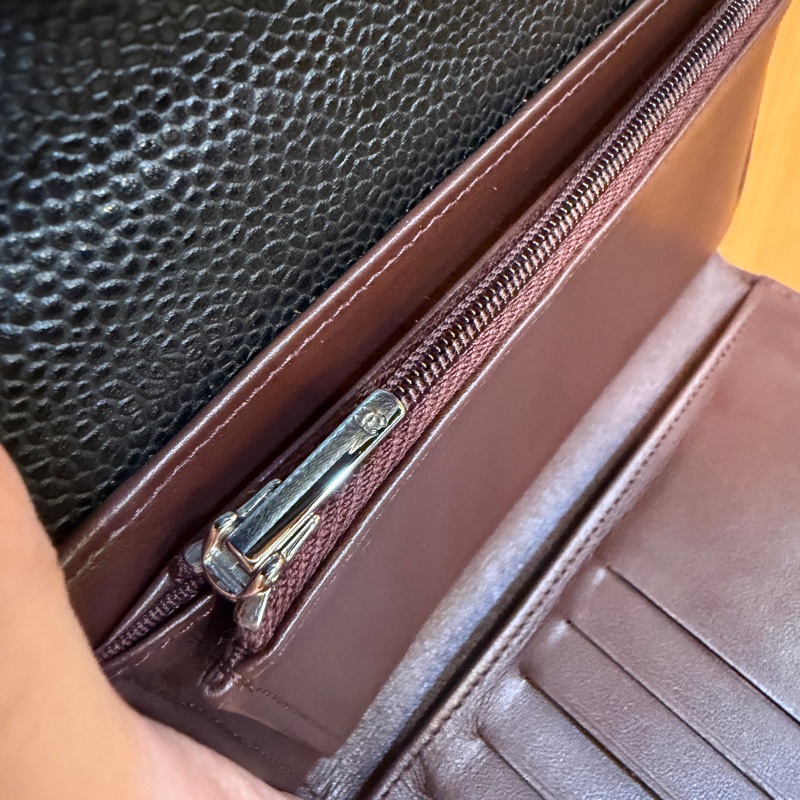 Chanel 黑荔枝皮銀釦三折中夾AP0232-14