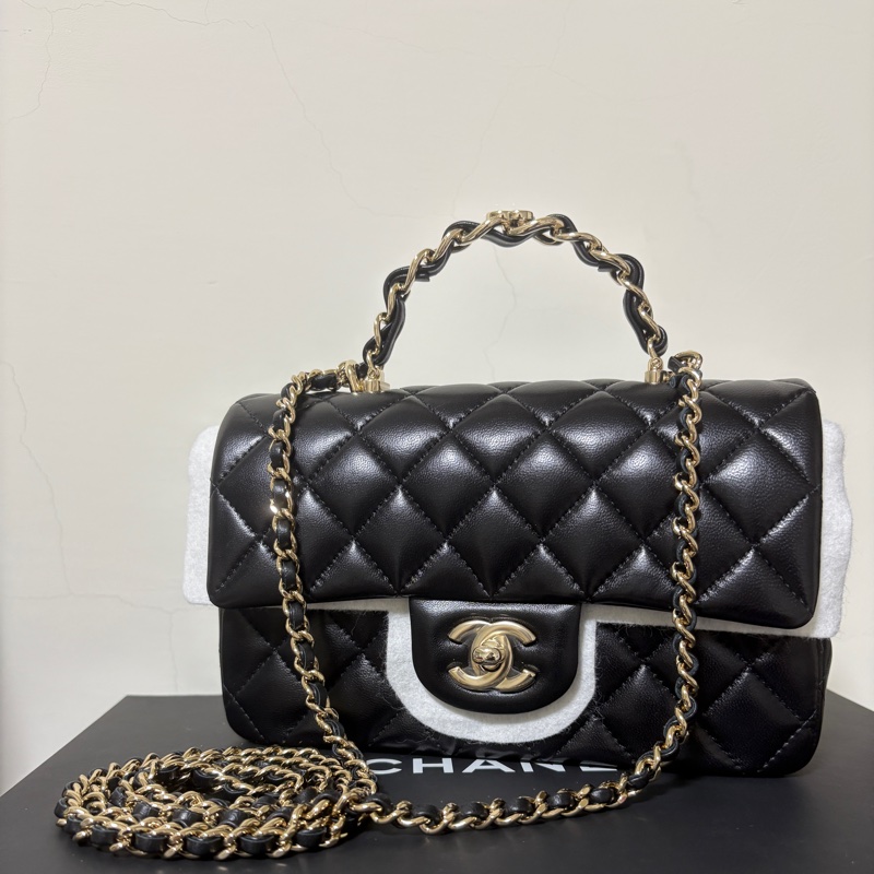 絕版手柄 Chanel 23k 手柄cf20 大mini 黑金 香奈兒-5