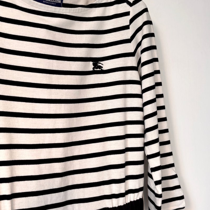 ::BURBERRY:: 戰馬刺繡 白色橫條紋洋裝 38號-6