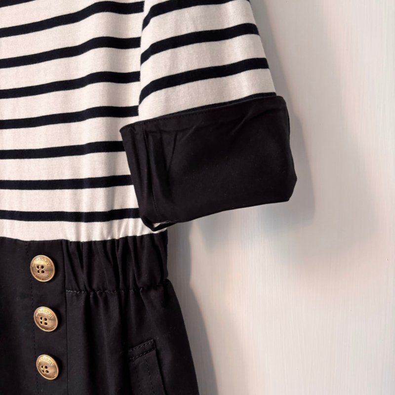 ::BURBERRY:: 戰馬刺繡 白色橫條紋洋裝 38號-9