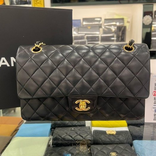 東區正精品㊣CHANEL A01112 COCO 25cm 香奈兒黑色羊皮菱格紋金鍊金扣雙蓋肩背包 RZ5506-0