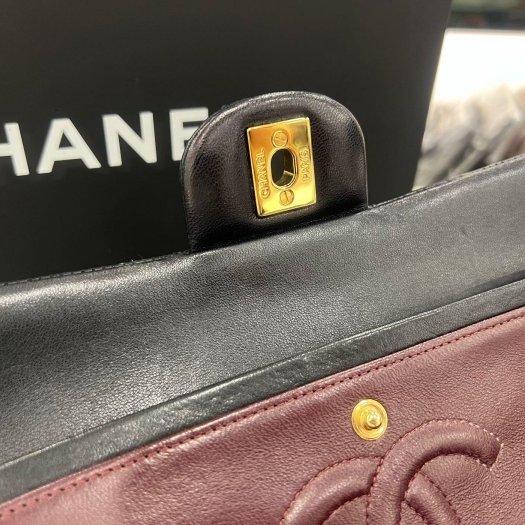 東區正精品㊣CHANEL A01112 COCO 25cm 香奈兒黑色羊皮菱格紋金鍊金扣雙蓋肩背包 RZ5506-2