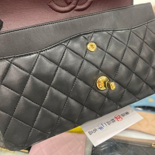 東區正精品㊣CHANEL A01112 COCO 25cm 香奈兒黑色羊皮菱格紋金鍊金扣雙蓋肩背包 RZ5506-3