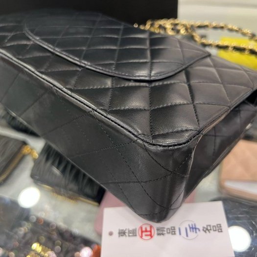 東區正精品㊣CHANEL A01112 COCO 25cm 香奈兒黑色羊皮菱格紋金鍊金扣雙蓋肩背包 RZ5506-5