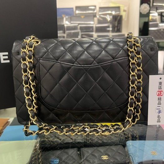 東區正精品㊣CHANEL A01112 COCO 25cm 香奈兒黑色羊皮菱格紋金鍊金扣雙蓋肩背包 RZ5506-8