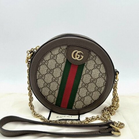 GUCCI 老花金扣Ophidia系列圓餅肩背斜背包18*18*4.5 98新配件塵袋
