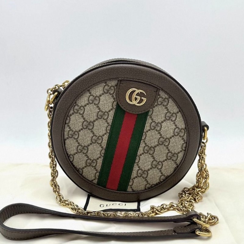 GUCCI 老花金扣Ophidia系列圓餅肩背斜背包18*18*4.5 98新配件塵袋-0