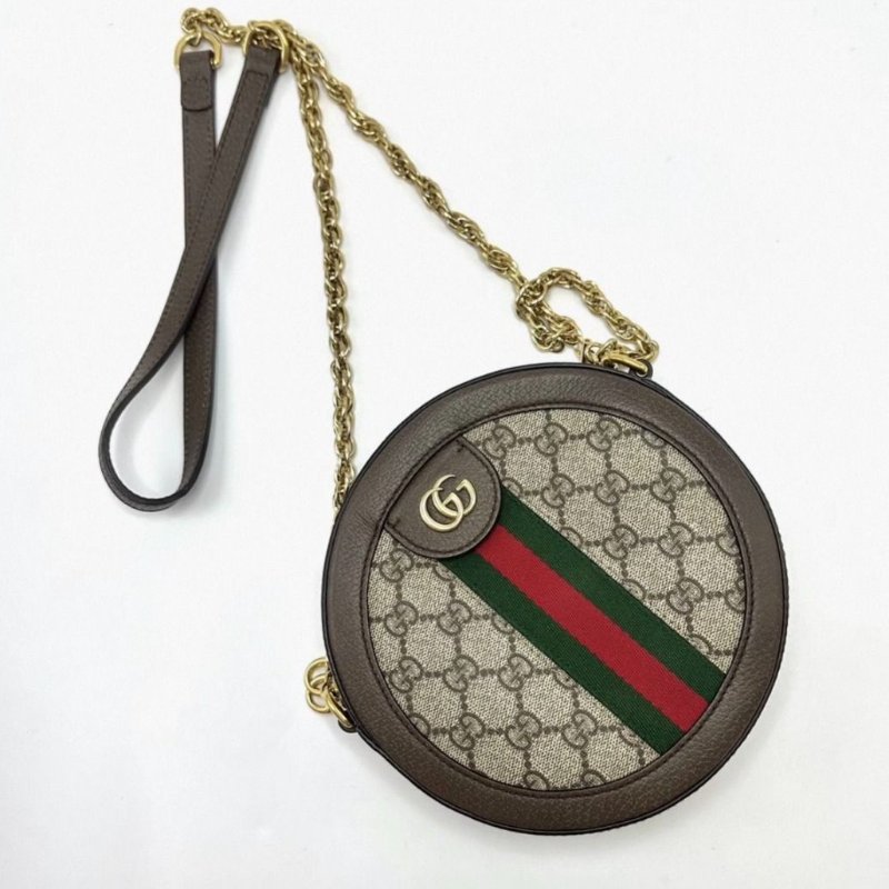 GUCCI 老花金扣Ophidia系列圓餅肩背斜背包18*18*4.5 98新配件塵袋-1