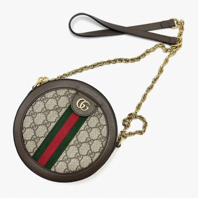 GUCCI 老花金扣Ophidia系列圓餅肩背斜背包18*18*4.5 98新配件塵袋-3