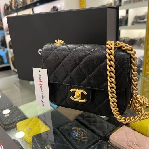 東區正精品㊣CHANEL AS3790 23S 近全新香奈兒黑色牛皮金字金鍊雙鍊方胖肩背包斜背包口蓋包 RZ4895-1
