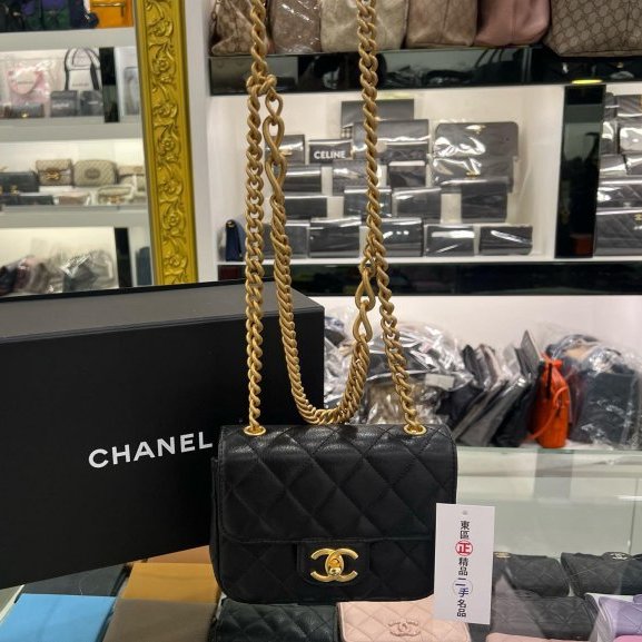 東區正精品㊣CHANEL AS3790 23S 近全新香奈兒黑色牛皮金字金鍊雙鍊方胖肩背包斜背包口蓋包 RZ4895-2