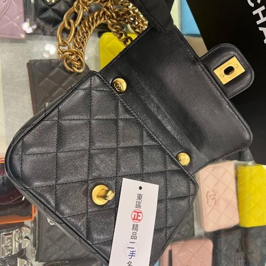 東區正精品㊣CHANEL AS3790 23S 近全新香奈兒黑色牛皮金字金鍊雙鍊方胖肩背包斜背包口蓋包 RZ4895-3