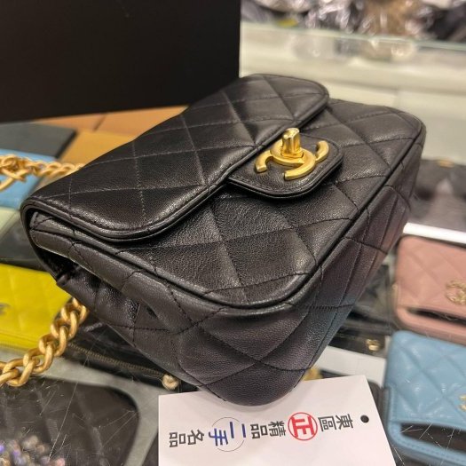 東區正精品㊣CHANEL AS3790 23S 近全新香奈兒黑色牛皮金字金鍊雙鍊方胖肩背包斜背包口蓋包 RZ4895-6