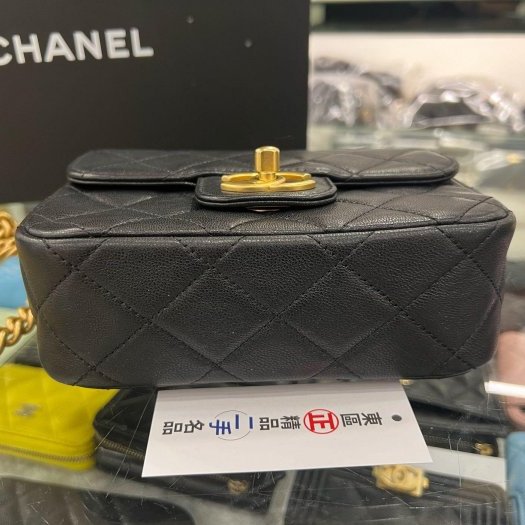 東區正精品㊣CHANEL AS3790 23S 近全新香奈兒黑色牛皮金字金鍊雙鍊方胖肩背包斜背包口蓋包 RZ4895-7