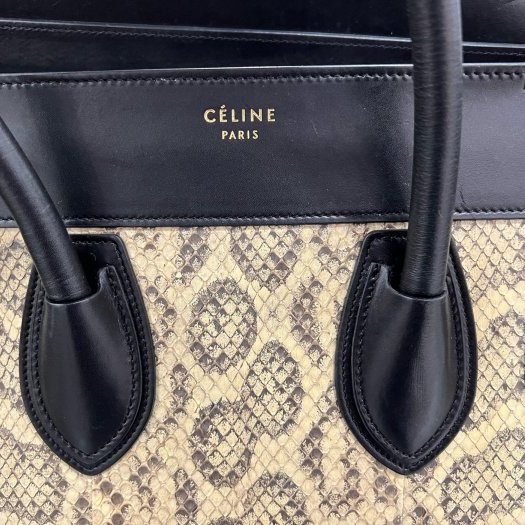 ㊣東區正精品㊣CELINE Micro 黑色灰色蟒蛇皮紋手提包冏包中型 RZ6080-4