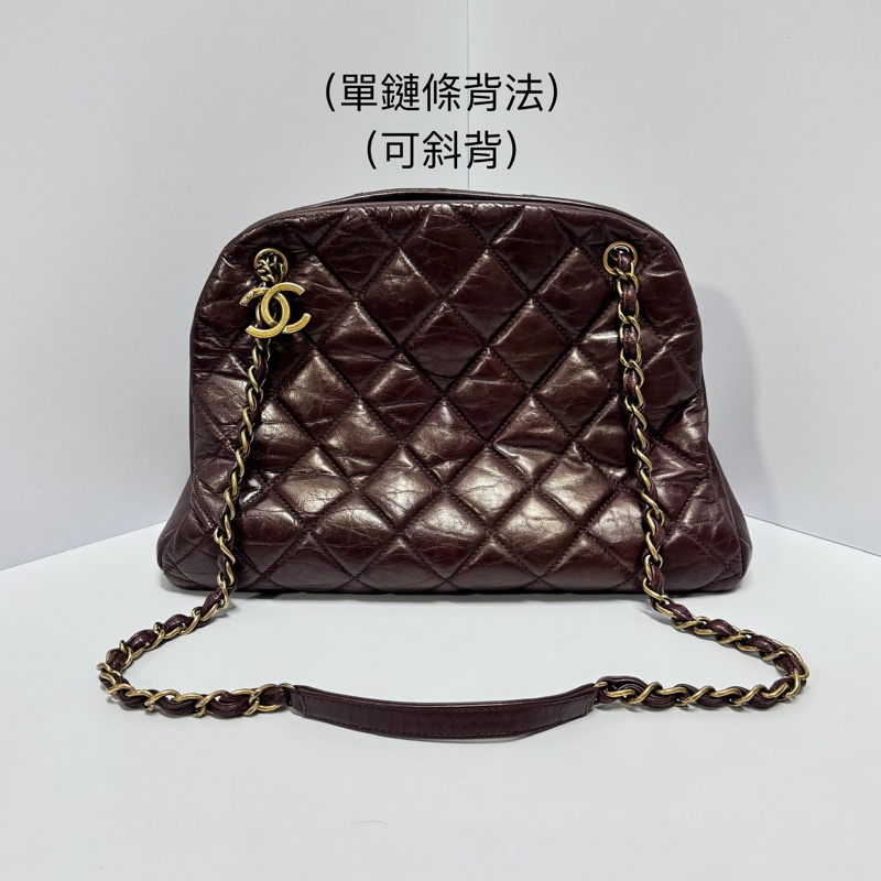 （質感超好👍） Chanel 皺紋牛皮 保齡球包 肩背+腋下+斜背包-1