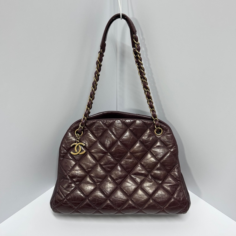 （質感超好👍） Chanel 皺紋牛皮 保齡球包 肩背+腋下+斜背包-2