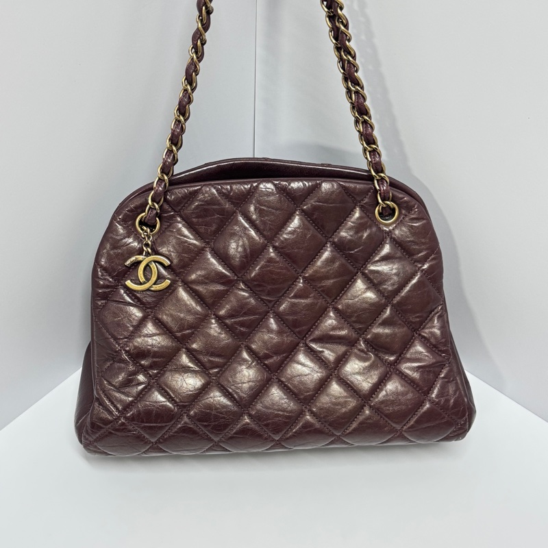 （質感超好👍） Chanel 皺紋牛皮 保齡球包 肩背+腋下+斜背包-3