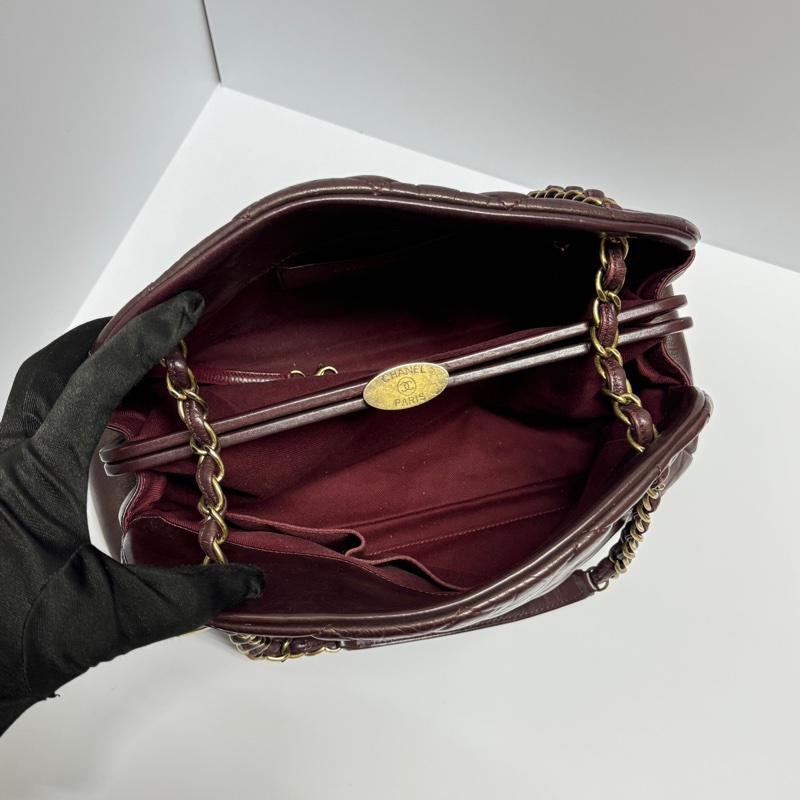 （質感超好👍） Chanel 皺紋牛皮 保齡球包 肩背+腋下+斜背包-13