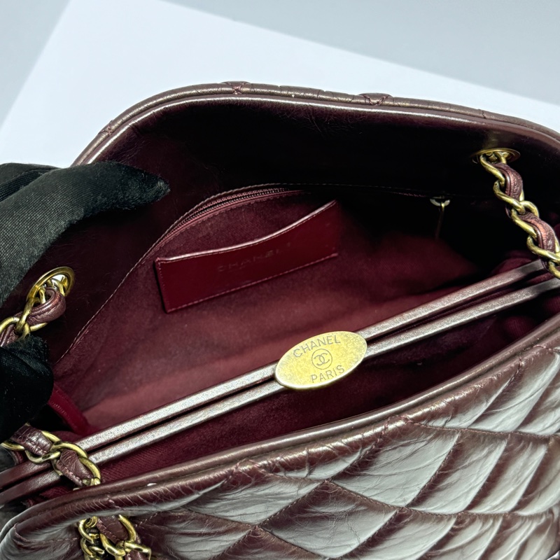 （質感超好👍） Chanel 皺紋牛皮 保齡球包 肩背+腋下+斜背包-14