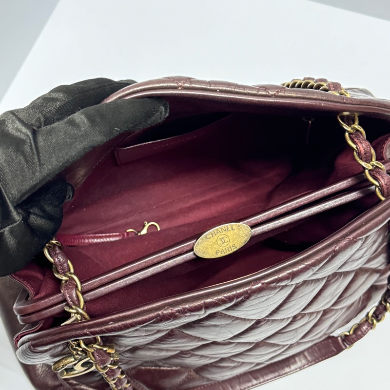 （質感超好👍） Chanel 皺紋牛皮 保齡球包 肩背+腋下+斜背包-15
