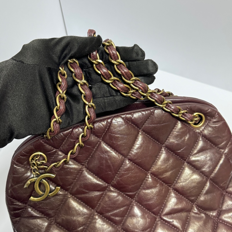 （質感超好👍） Chanel 皺紋牛皮 保齡球包 肩背+腋下+斜背包-24