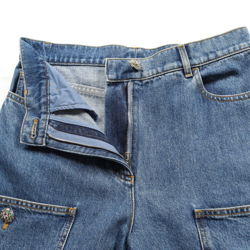 香奈兒 COCO 標誌羈絆牛仔褲 #36 棉質海軍藍二手-6