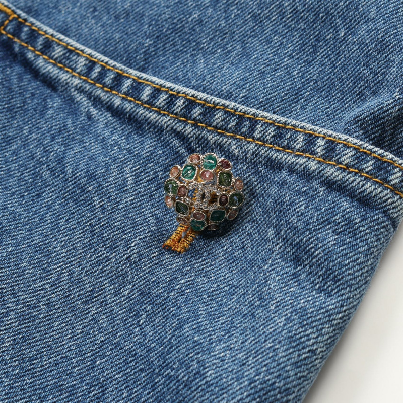 香奈兒 COCO 標誌羈絆牛仔褲 #36 棉質海軍藍二手-11