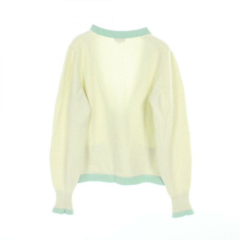 香奈兒 COCO 標誌紐扣開襟針織衫 P75050K10747 羊絨綠色二手 #38-1