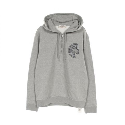 愛馬仕 Clou de Selle 連帽衫，M 碼，純棉，灰色，二手男士