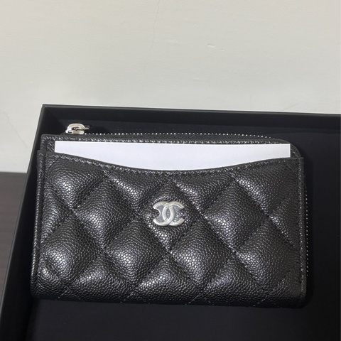 香奈兒 Chanel L型 卡片 零錢包 銀扣