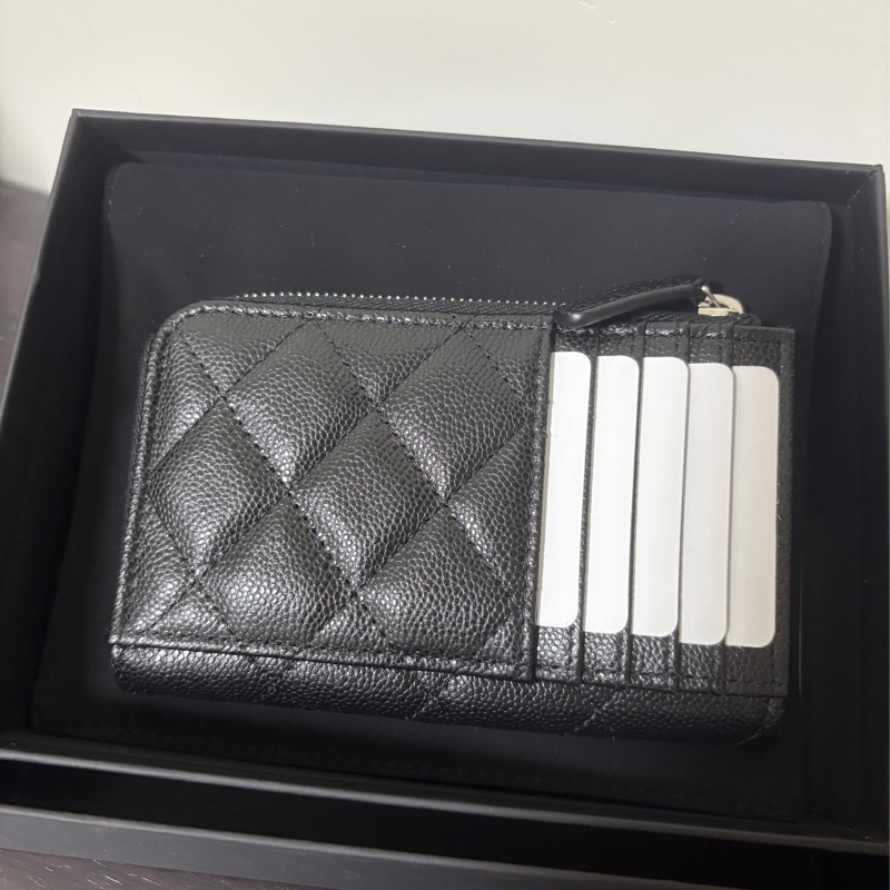 香奈兒 Chanel L型 卡片 零錢包 銀扣-1