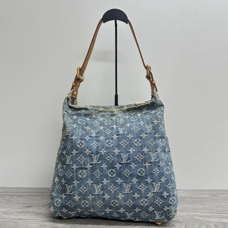 LV 丹寧牛仔Baggy金扣肩背腋下包32*32*10 98新配件塵袋-3