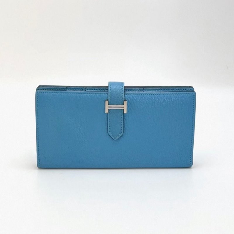 HERMES 藍銀H扣長款錢包 17.5*9.5*1 98新-0