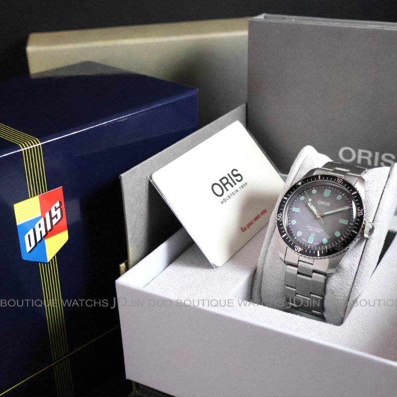 金鐸精品~2494 ORIS 豪利時 Divers Sixty-Five復刻款潛水100米灰色漸層面盤 自動上鍊男用腕錶-5