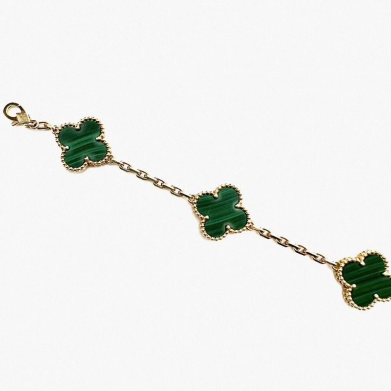 VCA 18K黃金孔雀石五花手鍊 19cm 98新配件塵袋-2