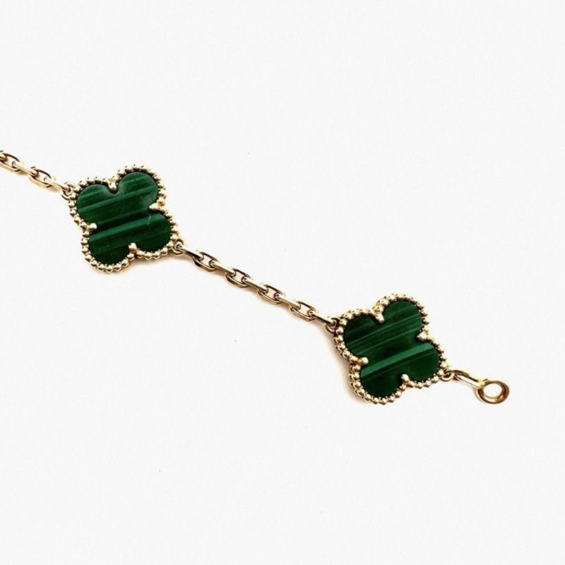 VCA 18K黃金孔雀石五花手鍊 19cm 98新配件塵袋-3