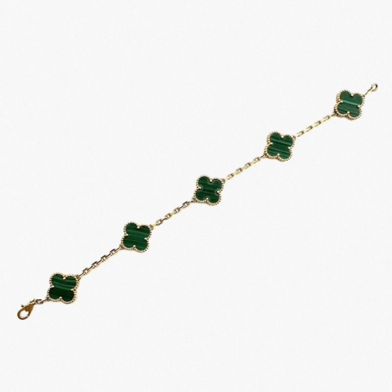 VCA 18K黃金孔雀石五花手鍊 19cm 98新配件塵袋-4