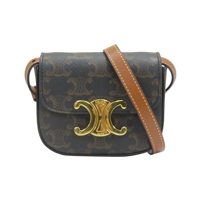 棕色 Triomphe 帆布 Mini Claude 肩背包【CELINE 賽琳】 10I512DQB.04LU-0