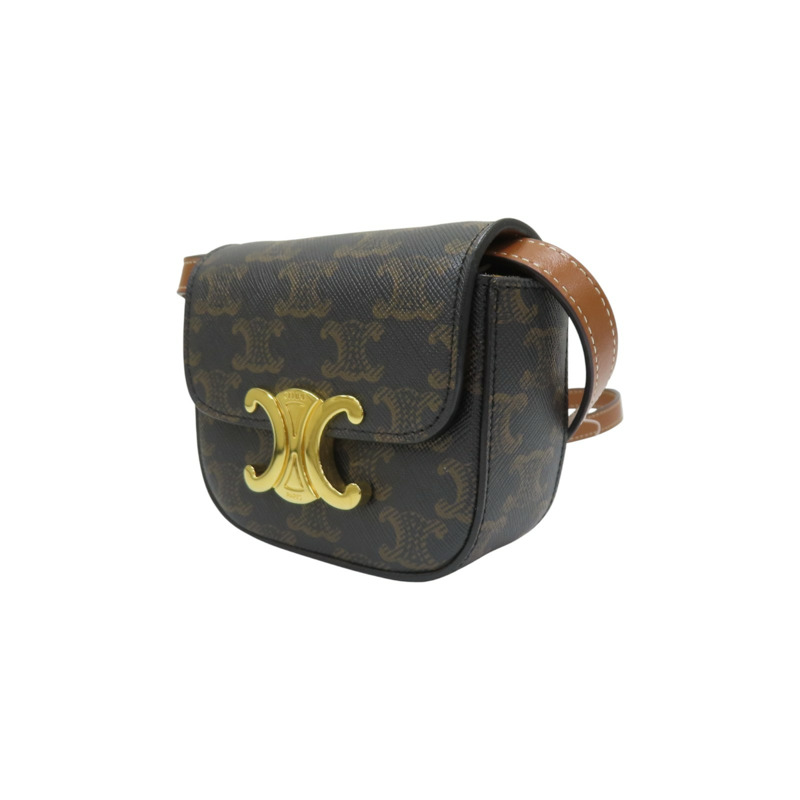 棕色 Triomphe 帆布 Mini Claude 肩背包【CELINE 賽琳】 10I512DQB.04LU-2