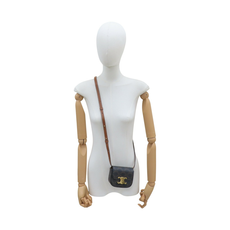 棕色 Triomphe 帆布 Mini Claude 肩背包【CELINE 賽琳】 10I512DQB.04LU-9