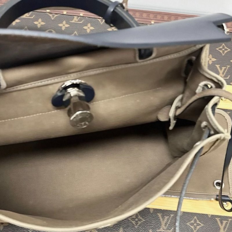 HERMES 帆布拼皮herbag31手提斜背包 31*25*11 98新配件塵袋鎖鑰匙-4