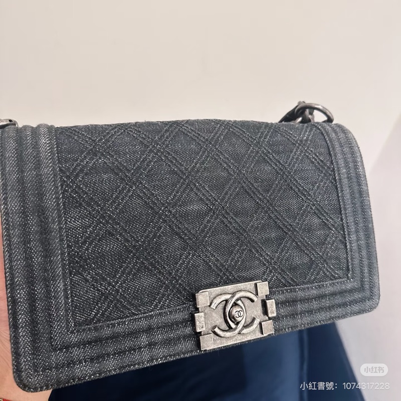 Chanel Leboy 黑色丹寧牛仔中號肩背斜背包-0