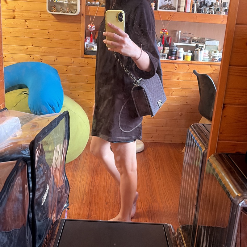 Chanel Leboy 黑色丹寧牛仔中號肩背斜背包-9