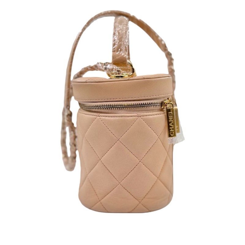 【2297】香奈兒   CHANEL  Tradycc 稜格紋皮穿鏈翻蓋 羊皮 化妝盒斜挎包手提包 小號 淺米色-2