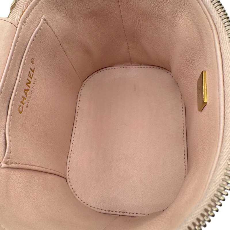 【2297】香奈兒   CHANEL  Tradycc 稜格紋皮穿鏈翻蓋 羊皮 化妝盒斜挎包手提包 小號 淺米色-7