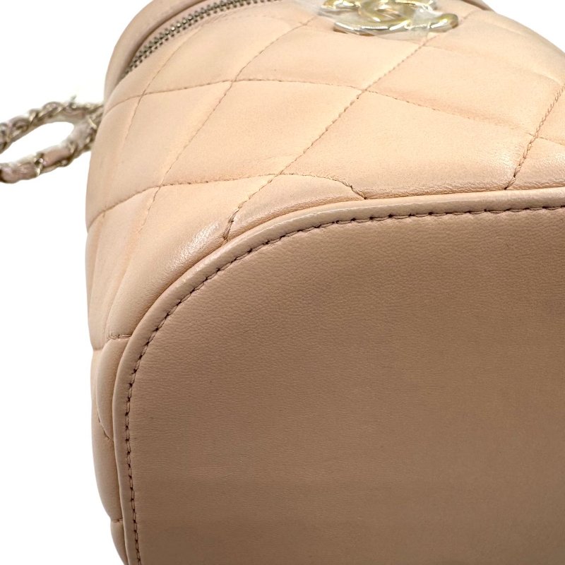 【2297】香奈兒   CHANEL  Tradycc 稜格紋皮穿鏈翻蓋 羊皮 化妝盒斜挎包手提包 小號 淺米色-11